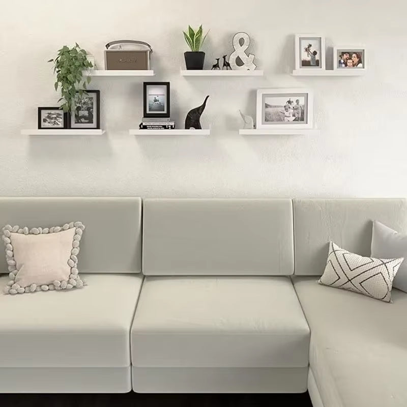 6 Pieces Wall Hanging Wall TV Wall Living Room Solid Wood Partition Wall Honor Wall Display Stand, White