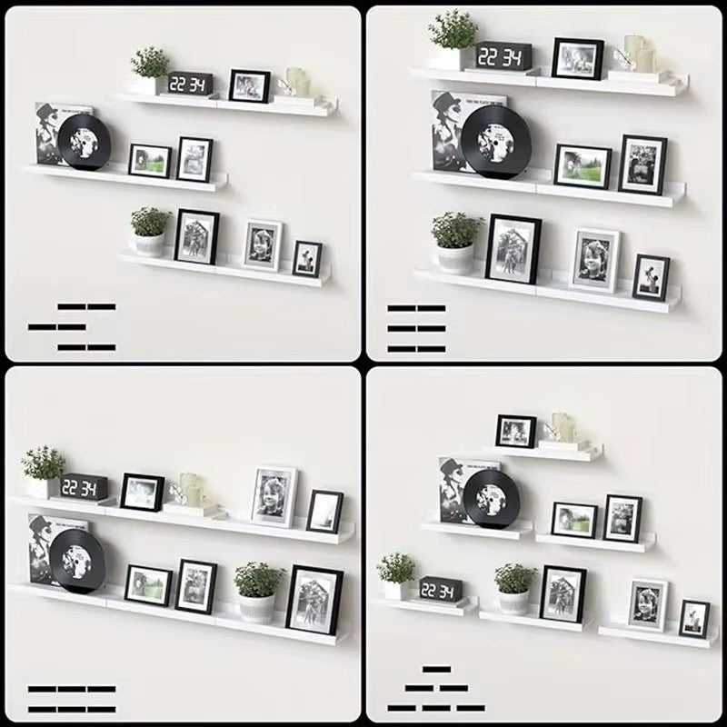 6 Pieces Wall Hanging Wall TV Wall Living Room Solid Wood Partition Wall Honor Wall Display Stand, White