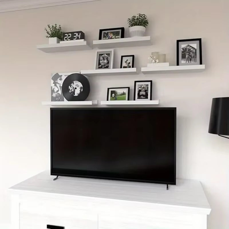 6 Pieces Wall Hanging Wall TV Wall Living Room Solid Wood Partition Wall Honor Wall Display Stand, White