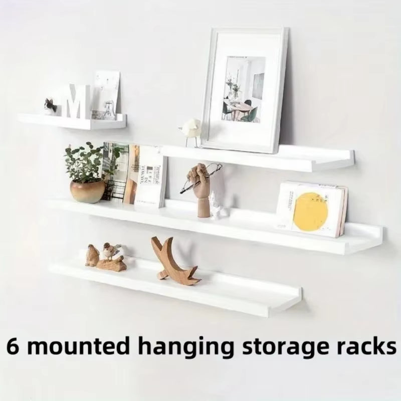 6 Pieces Wall Hanging Wall TV Wall Living Room Solid Wood Partition Wall Honor Wall Display Stand, White